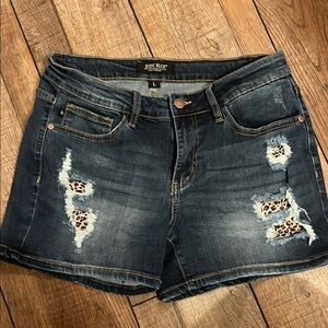 Judy Blue Blue Distressed Jean Shorts with Floral Accents